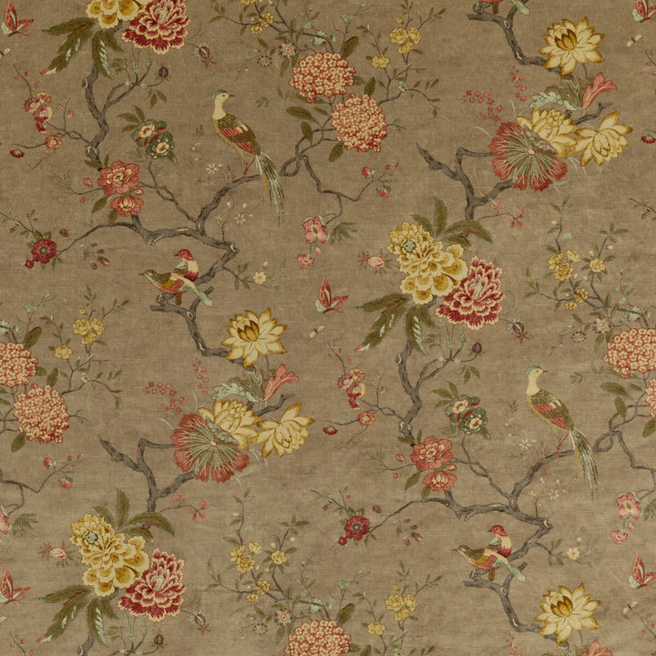 Oriental Bird Velvet Mole by G P & J Baker Designer Fabric SIGNATURE VELVETS VISCOSE - 60%;COTTON - 30%;POLYESTER - 10% Italy - Horizontal: 17.9664 and Vertical: 32.308 53.978 - Swanky Fabrics -