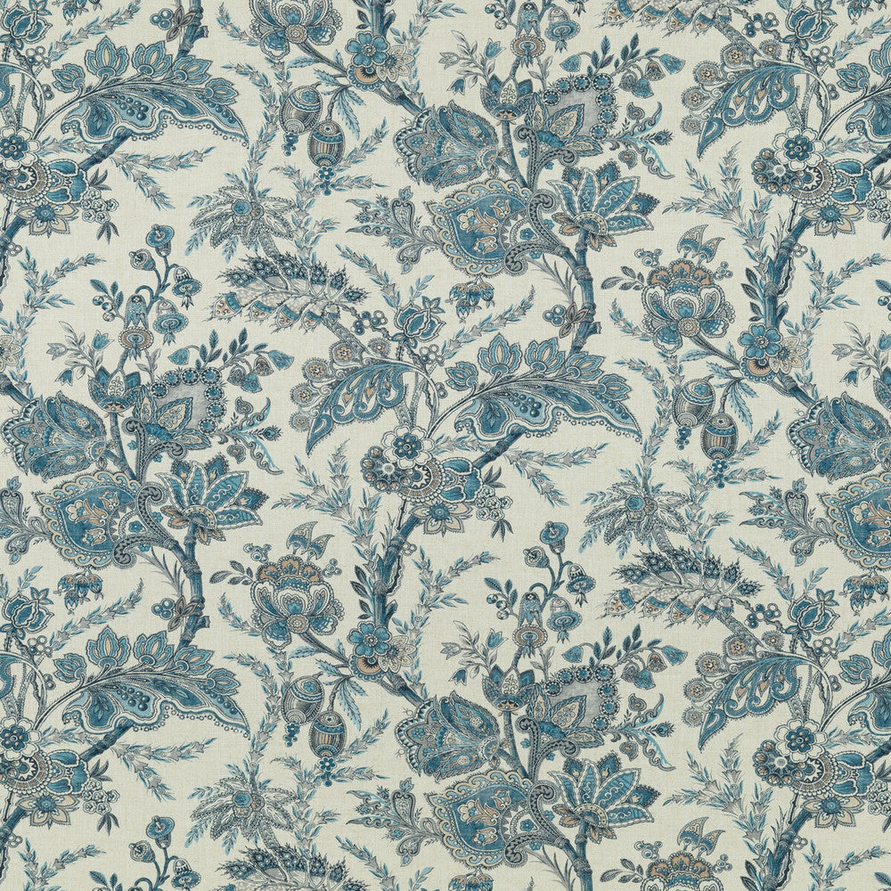 Jewel Indienne Blue/Sand by G P & J Baker Designer Fabric COROMANDEL VISCOSE - 82%;LINEN - 18% United Kingdom Horizontal: 18.124 and Vertical: 27.186 54.372 - Swanky Fabrics -