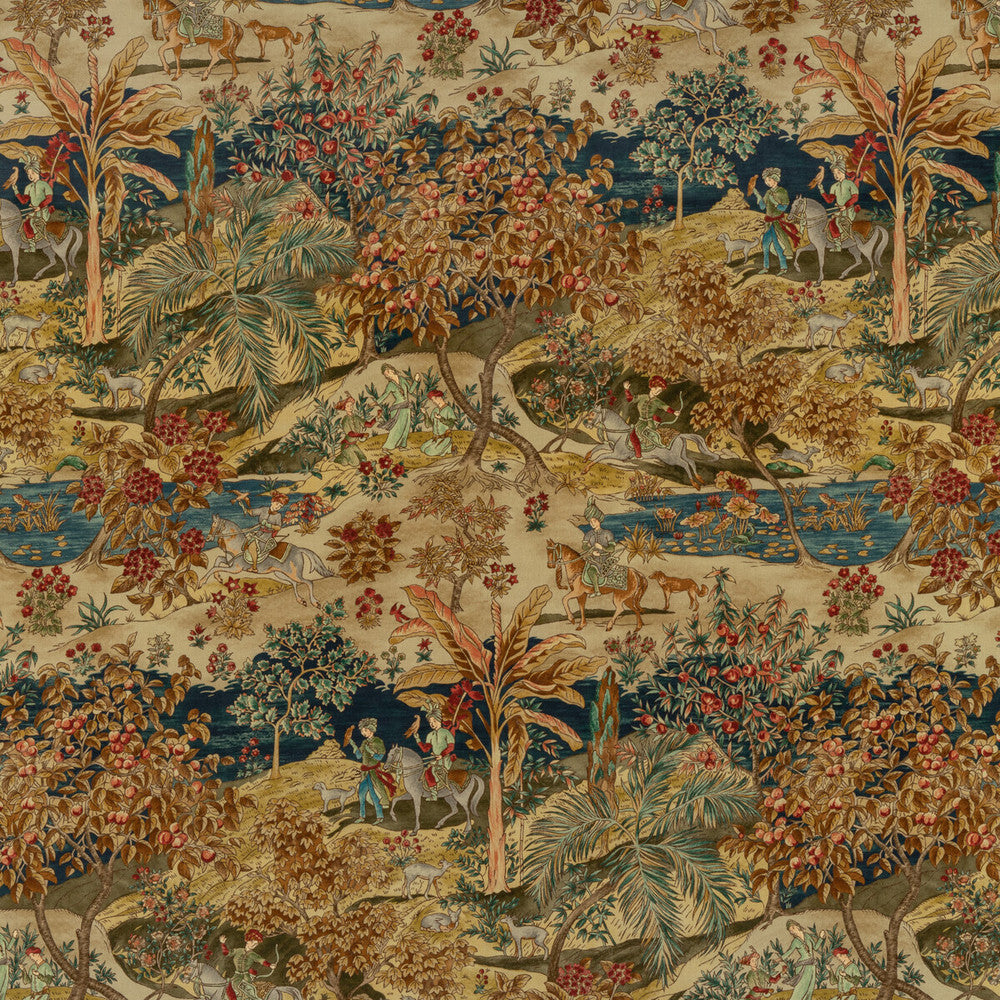 Ramayana Velvet Indigo/Red by G P & J Baker Designer Fabric COROMANDEL COTTON - 56%;LINEN - 44% United Kingdom Horizontal: 52.402 and Vertical: 48.068 52.402 - Swanky Fabrics -