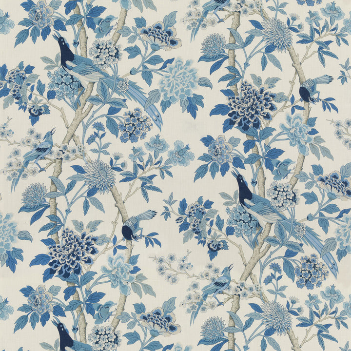 Hydrangea Bird (Archive) Blue by G P & J Baker Designer Fabric CHIFU LINEN - 100% Thailand MEDIUM Horizontal: 52.796 and Vertical: 41.764 52.796 - Swanky Fabrics -
