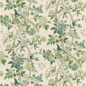 Hydrangea Bird (Archive) Green by G P & J Baker Designer Fabric