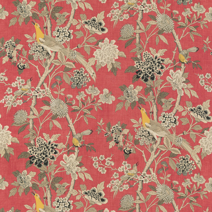 Hydrangea Bird (Archive) Old Rose by G P & J Baker Designer Fabric CHIFU LINEN - 100% Thailand MEDIUM Horizontal: 52.796 and Vertical: 41.764 52.796 - Swanky Fabrics -