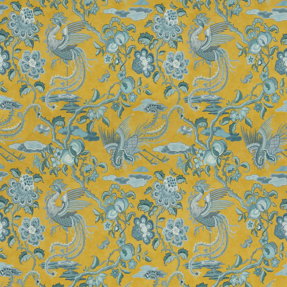 Chifu Ochre/Blue by G P & J Baker Designer Fabric CHIFU LINEN - 100% Thailand MEDIUM Horizontal: 26.201 and Vertical: 30.732 52.402 - Swanky Fabrics -