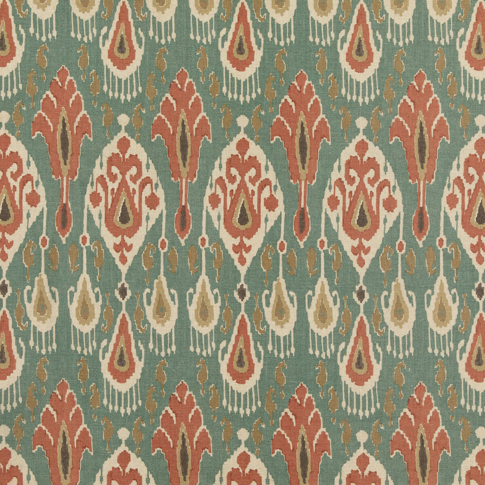 Ikat Bokhara Teal by G P & J Baker Fabric G P & J Baker Fabric Ikat Bokhara TealFabric CHIFU VISCOSE - 49%;LINEN - 26%;COTTON - 17%;POLYESTER - 8% Thailand </p><p>Repeat: H: 10.244, V: 27.186 51.22 - Fabric Carolina -