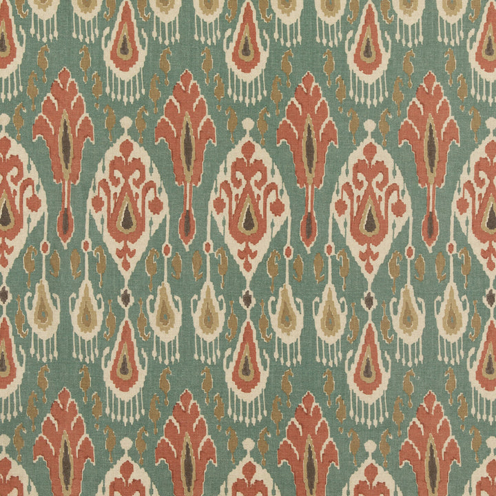 Ikat Bokhara Teal by G P & J Baker Fabric G P & J Baker Fabric Ikat Bokhara TealFabric CHIFU VISCOSE - 49%;LINEN - 26%;COTTON - 17%;POLYESTER - 8% Thailand </p><p>Repeat: H: 10.244, V: 27.186 51.22 - Fabric Carolina -