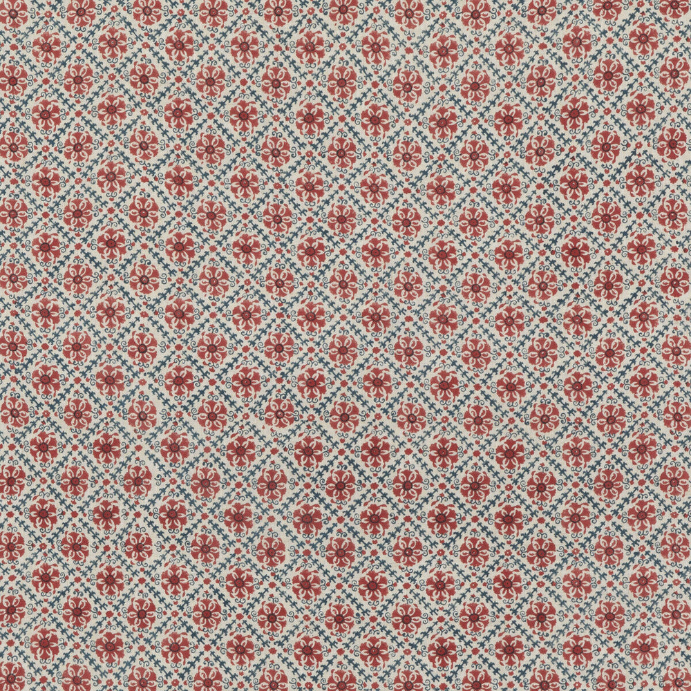 Camden Trellis Red/ Blue by G P & J Baker Designer Fabric PORTOBELLO LINEN - 100% United Kingdom Horizontal: 2.955 and Vertical: 2.955 53.19 - Swanky Fabrics -