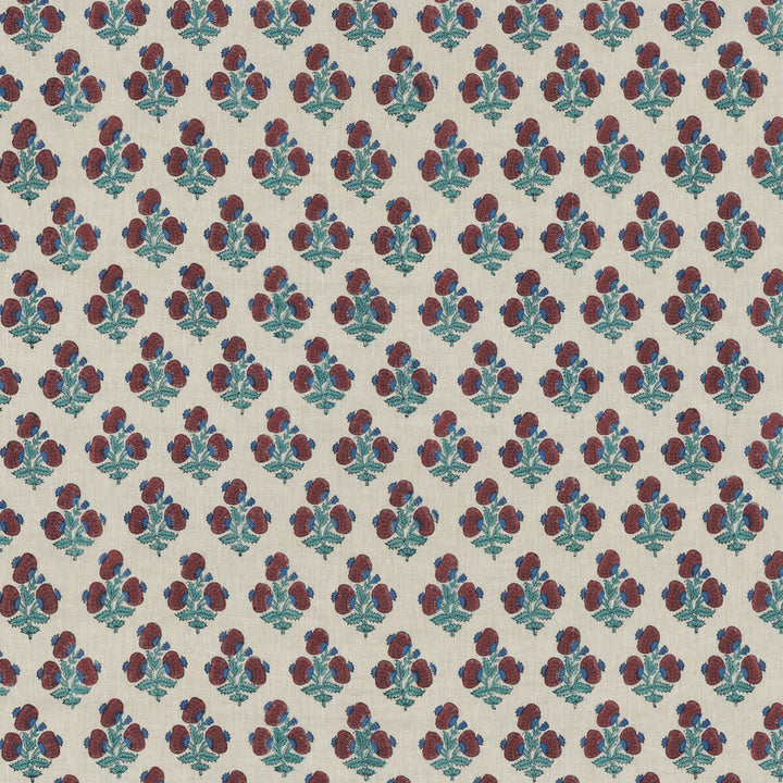 Jaipur Poppy Red/Blue by G P & J Baker Designer Fabric PORTOBELLO LINEN - 100% India Horizontal: 3.349 and Vertical: 5.91 53.584 - Swanky Fabrics -