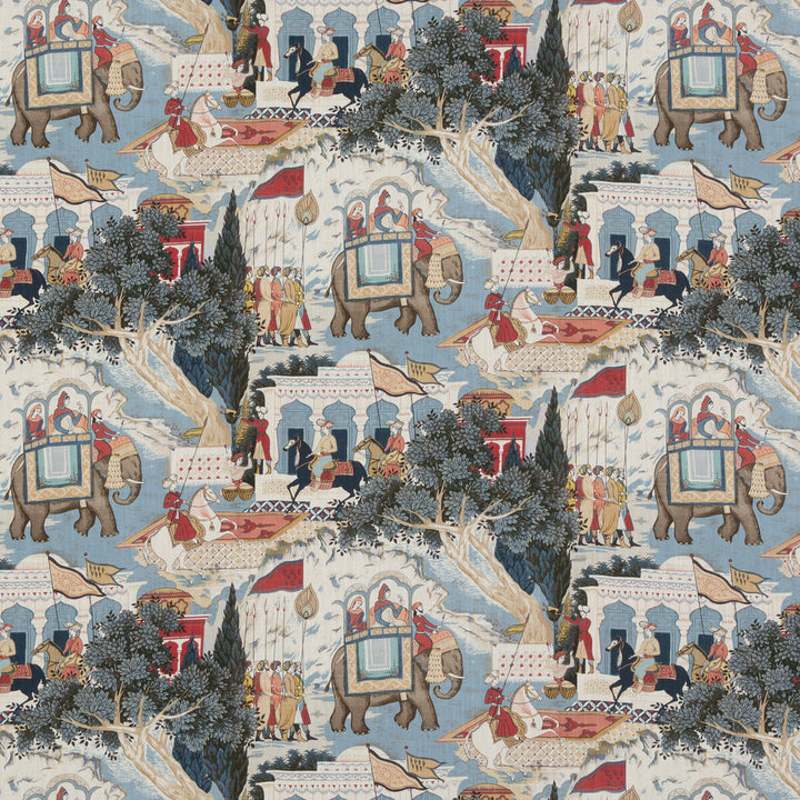 Shalimar Indigo/Red by G P & J Baker Designer Fabric CASPIAN COTTON - 90%;LINEN - 10% United Kingdom Horizontal: 17.73 and Vertical: 21.67 53.19 - Swanky Fabrics -