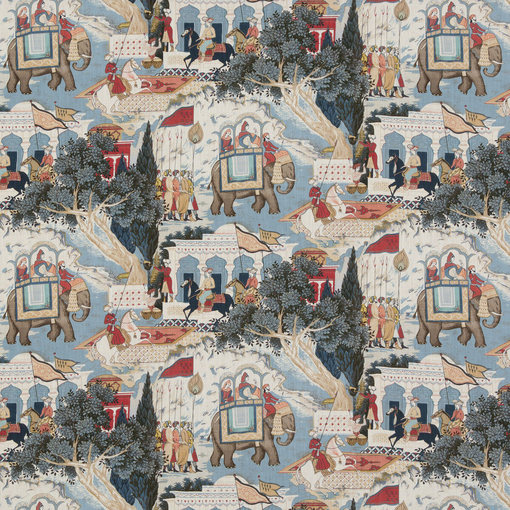 Shalimar Indigo/Red by G P & J Baker Designer Fabric CASPIAN COTTON - 90%;LINEN - 10% United Kingdom Horizontal: 17.73 and Vertical: 21.67 53.19 - Swanky Fabrics -