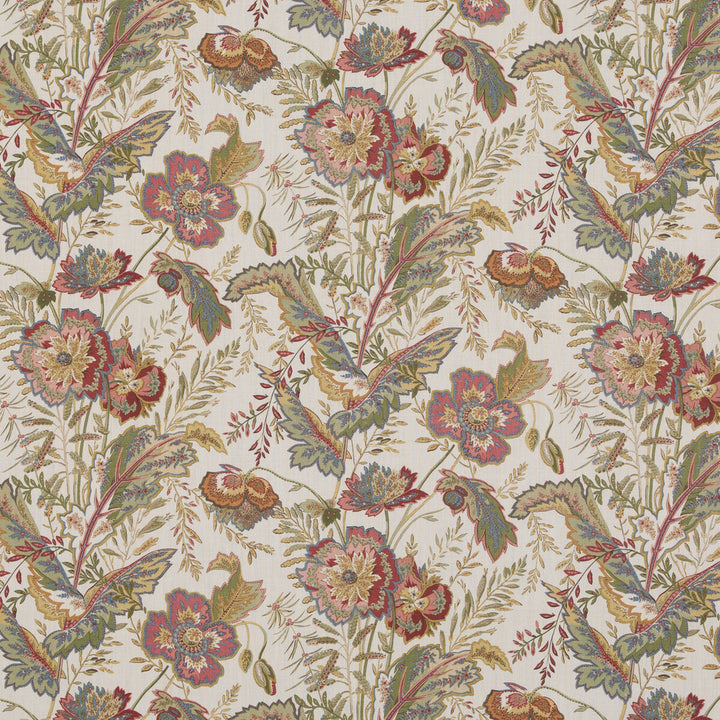 Indienne Flower Emerald/Red by G P & J Baker Designer Fabric CASPIAN LINEN - 100% Thailand Horizontal: 17.336 and Vertical: 26.792 52.402 - Swanky Fabrics -
