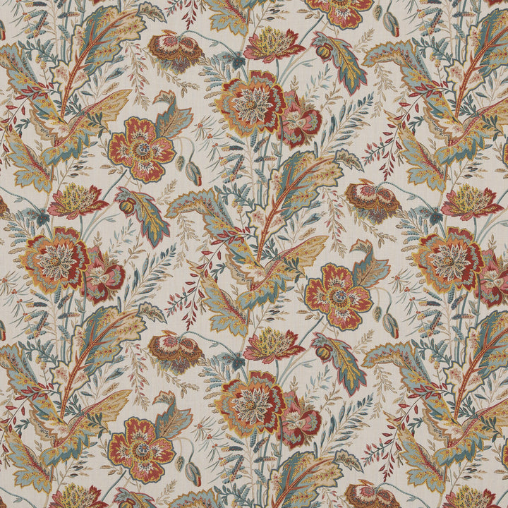 Indienne Flower Red/Teal by G P & J Baker Designer Fabric CASPIAN LINEN - 100% Thailand Horizontal: 17.336 and Vertical: 26.792 52.402 - Swanky Fabrics -