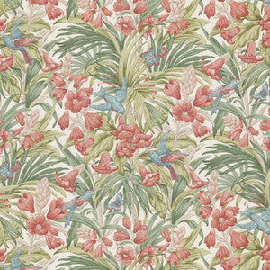 Trumpet Flowers Cotton Red/Green by G P & J Baker Designer Fabric