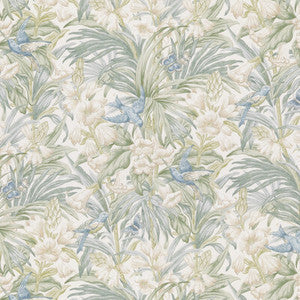 Trumpet Flowers Cotton Blue/Green by G P & J Baker Designer Fabric