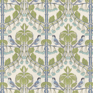 Birds & Cherries Green/Blue by G P & J Baker Designer Fabric