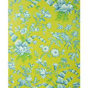 Shell Toile Aqua On Lime by Brunschwig & Fils Designer Wallcovering