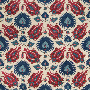 Kashmiri Linen Print Navy/Berry by Brunschwig & Fils Designer Fabric