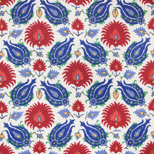 Kashmiri Linen Print Blue/Red by Brunschwig & Fils Designer Fabric
