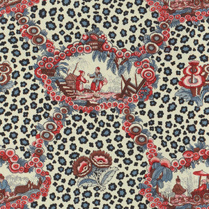 Chinese Leopard Toile Shades Of Red & Blue by Brunschwig & Fils Designer Fabric