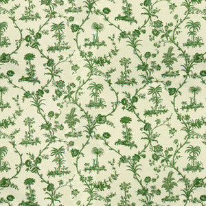 West Indies Toile Cotton Print Green On White by Brunschwig & Fils Designer Fabric
