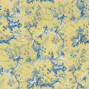Chinese Landscape Cotton Print Mimosa by Brunschwig & Fils Designer Fabric