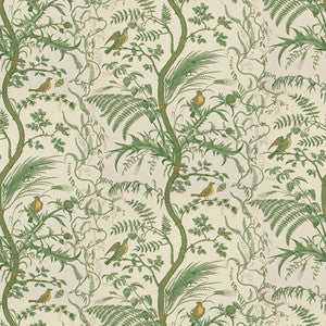 Bird And Thistle Cotton Print Green by Brunschwig & Fils Designer Fabric