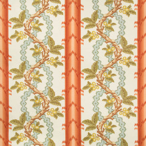 Josselin Cotton And Linen Print Spice/Celadon by Brunschwig & Fils Designer Fabric