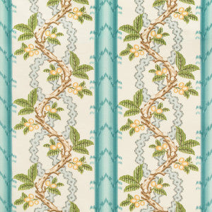 Josselin Cotton And Linen Print Aqua/Mist by Brunschwig & Fils Designer Fabric
