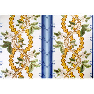 Josselin Cotton And Linen Print Lagoon And Ochre by Brunschwig & Fils Designer Fabric