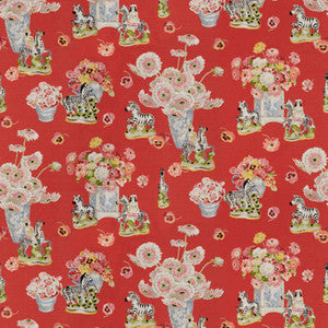 Gillian S Zebras Linen & Cotton Print Flame by Brunschwig & Fils Designer Fabric