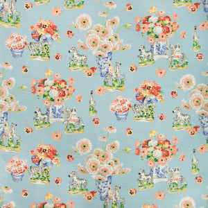 Gillian S Zebras Linen & Cotton Print Sky by Brunschwig & Fils Designer Fabric