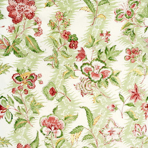 Monsoon Floral Linen & Cotton Print Coral/Lettuce by Brunschwig & Fils Designer Fabric