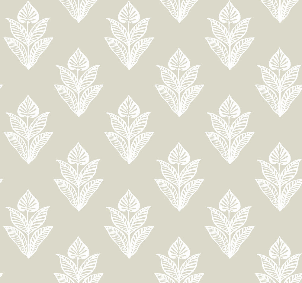 Lotus Motif Cream & White Wallpaper by Inspired by Color Designer Black & White Resource Library Covers about 60.8 square feet 27-in by 27-ft long roll Prepasted 25.25 - Swanky Fabrics -