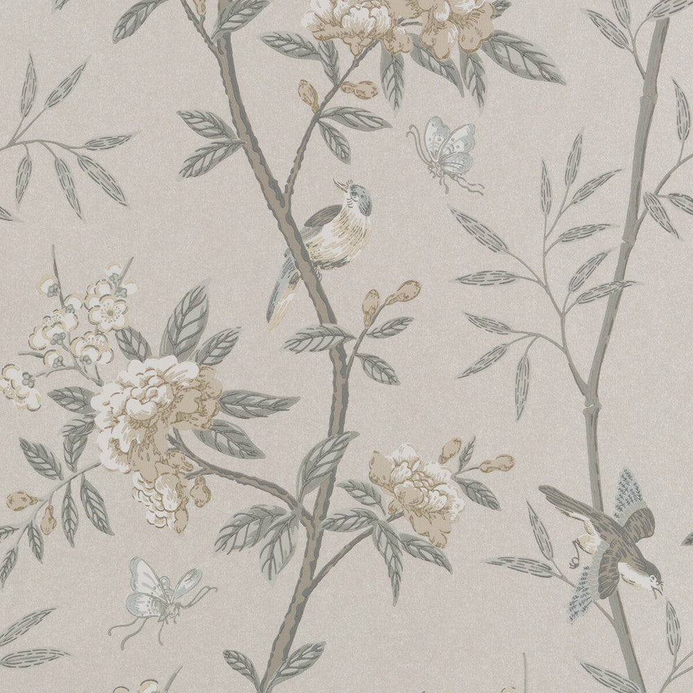 Peony & Blossom Dove/Silver by G P & J Baker Designer Wallcovering LANGDALE NON WOVEN - 100% United Kingdom Horizontal: 20.488 and Vertical: 25.61 20.488 - Swanky Fabrics -