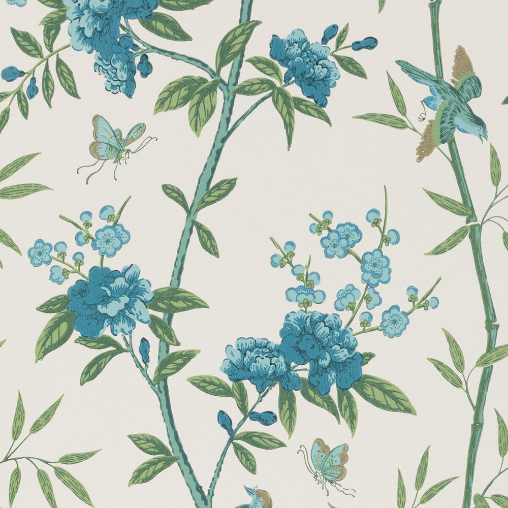 Peony & Blossom Indigo/Teal by G P & J Baker Designer Wallcovering SIGNATURE PAPER - 100% United Kingdom - Horizontal: 20.488 and Vertical: 25.61 20.488 - Swanky Fabrics -