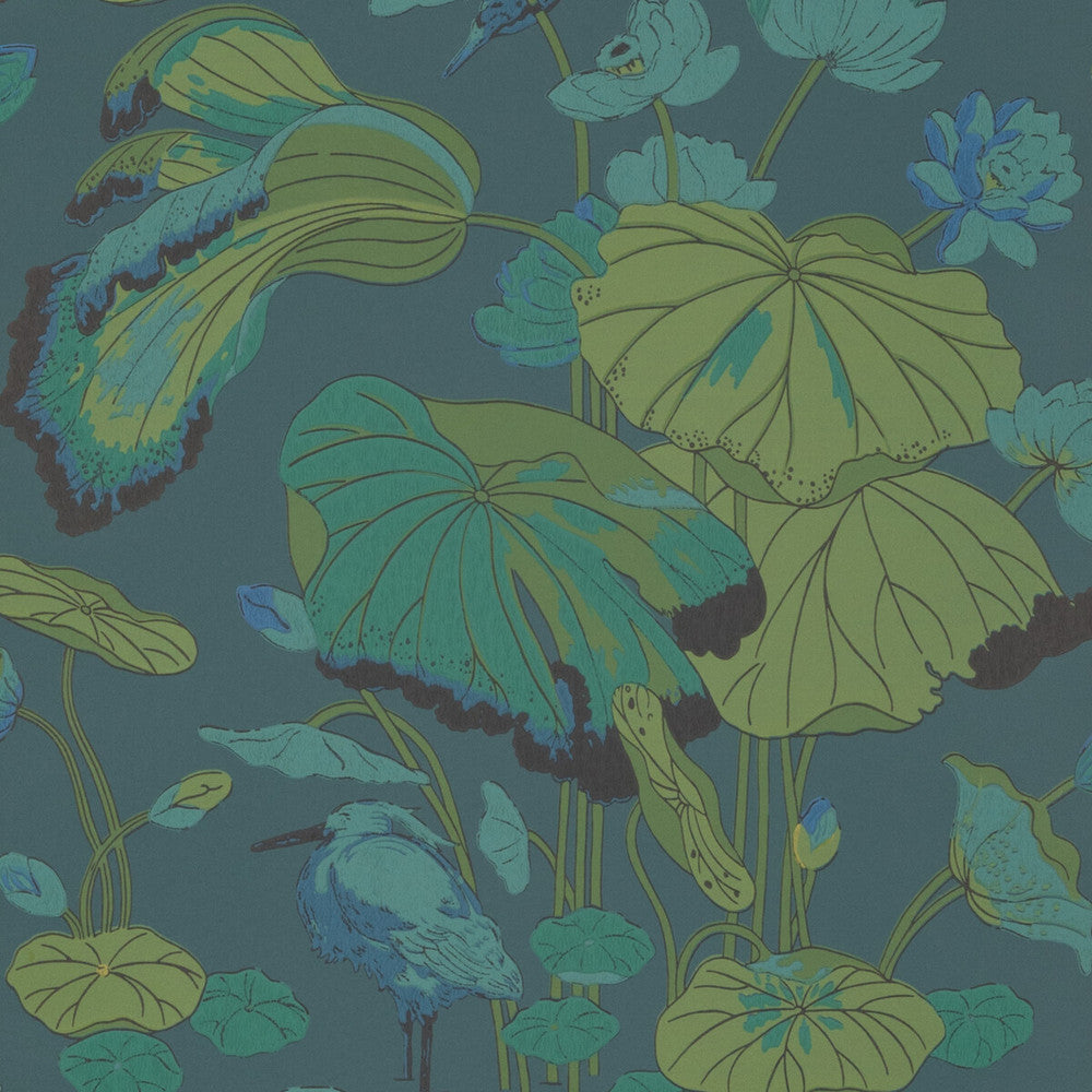 Nympheus Teal by G P & J Baker Designer Wallcovering SIGNATURE NON WOVEN - 100% United Kingdom Horizontal: 20.488 and Vertical: 24.034 20.488 - Swanky Fabrics -