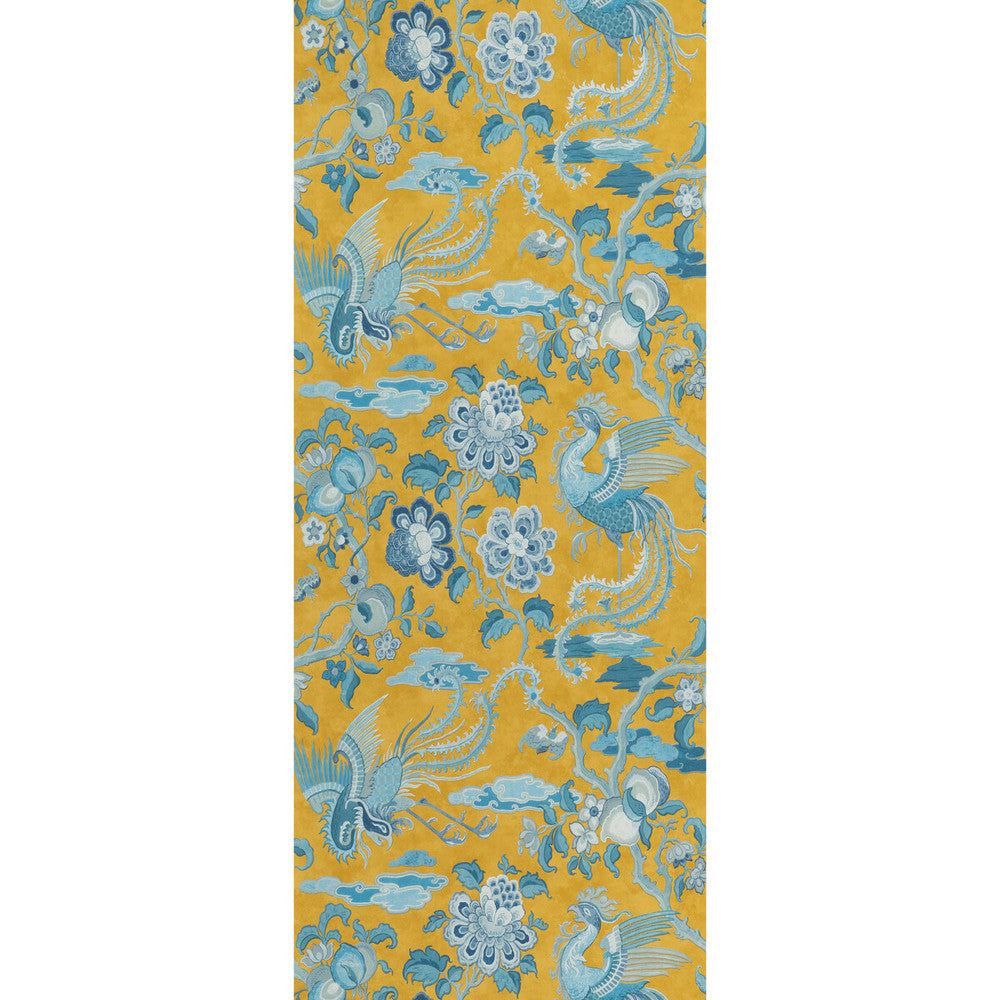 Chifu Ochre/Blue by G P & J Baker Designer Wallcovering SIGNATURE II WALLPAPERS PAPER - 100% United Kingdom - Horizontal: 20.488 and Vertical: 24.034 20.488 - Swanky Fabrics -