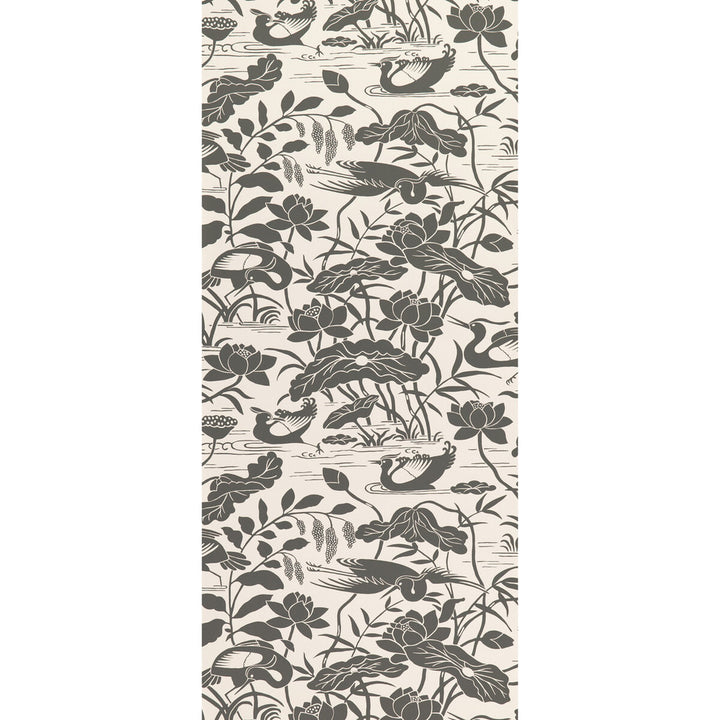 Heron & Lotus Flower Black/White by G P & J Baker Designer Wallcovering SIGNATURE II WALLPAPERS NON WOVEN - 100% United Kingdom Horizontal: 20.488 and Vertical: 25.216 20.488 - Swanky Fabrics -