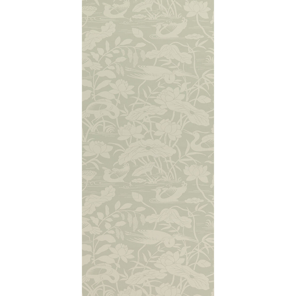 Heron & Lotus Flower Aqua by G P & J Baker Designer Wallcovering SIGNATURE II WALLPAPERS NON WOVEN - 100% United Kingdom Horizontal: 20.488 and Vertical: 25.216 20.488 - Swanky Fabrics -