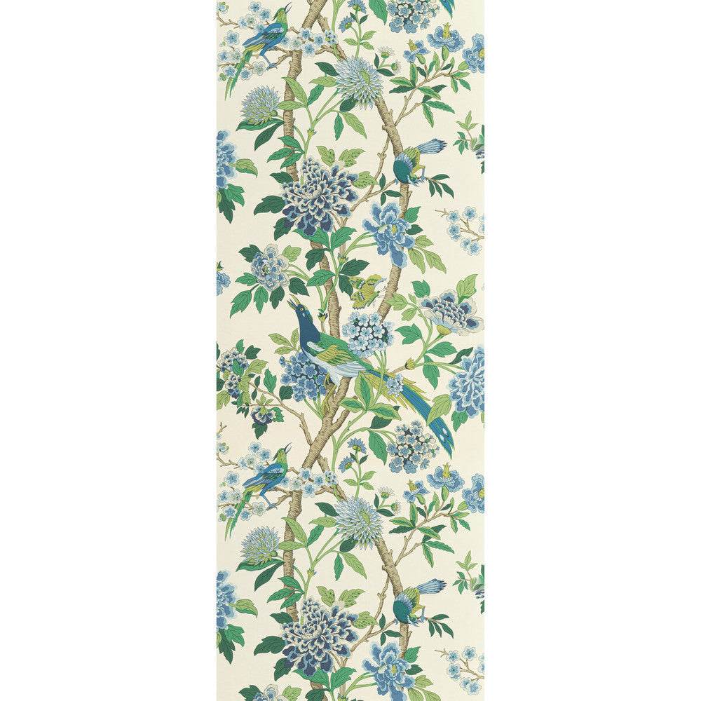 Hydrangea Bird Emerald/Blue by G P & J Baker Designer Wallcovering SIGNATURE II WALLPAPERS PAPER - 100% United Kingdom - Horizontal: 27.58 and Vertical: 44.522 27.58 - Swanky Fabrics -