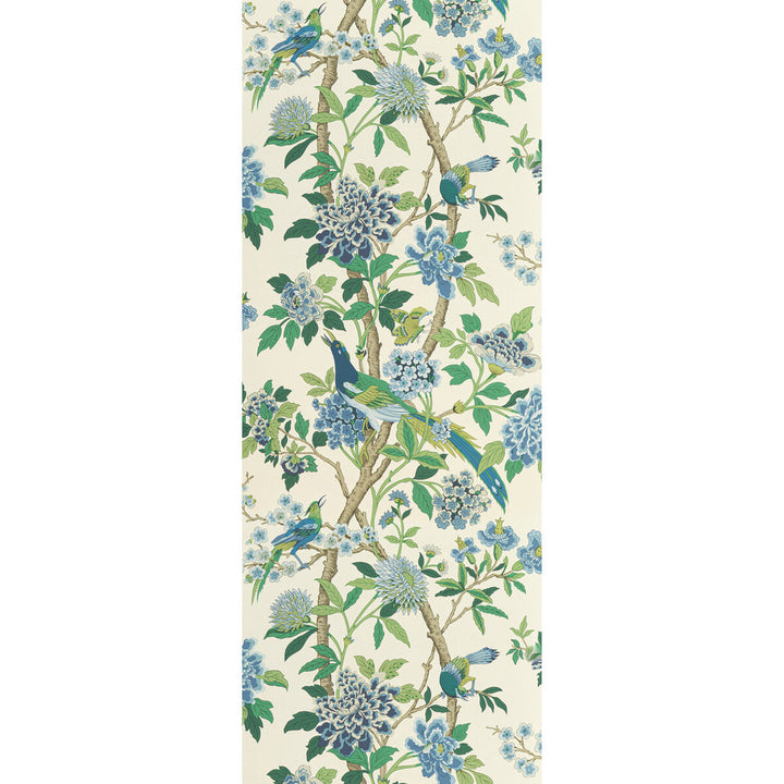 Hydrangea Bird Emerald/Blue by G P & J Baker Designer Wallcovering SIGNATURE II WALLPAPERS PAPER - 100% United Kingdom - Horizontal: 27.58 and Vertical: 44.522 27.58 - Swanky Fabrics -