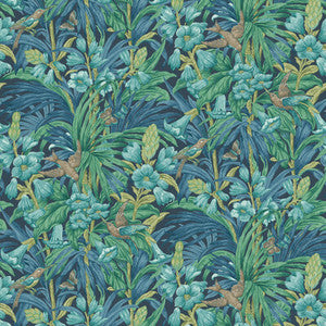 Trumpet Flowers Indigo/Teal by G P & J Baker Designer Wallcovering