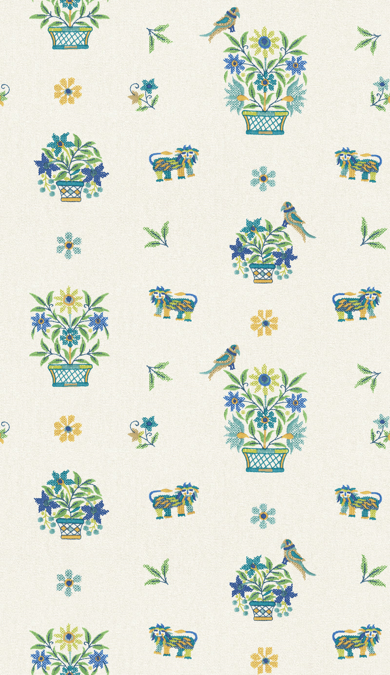 Roar Stitch - Blue/Green BW45165.3.0 by G P & J Baker Designer Wallcovering