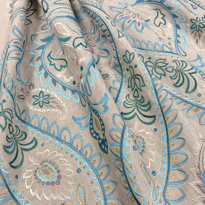 Capra Vivant by Magnolia Designer Fabric - Prewashed 100% Linen, Emb Viscose India 8000 Horizontal: 27 and Vertical: 32 54 - Swanky Fabrics -