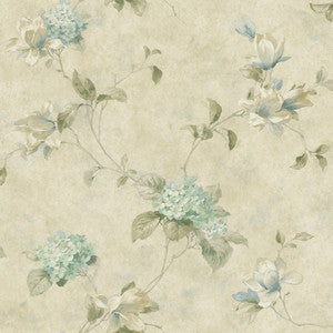 Magnolia Hydrangea Green Trail Wallpaper by Chesapeake Designer
