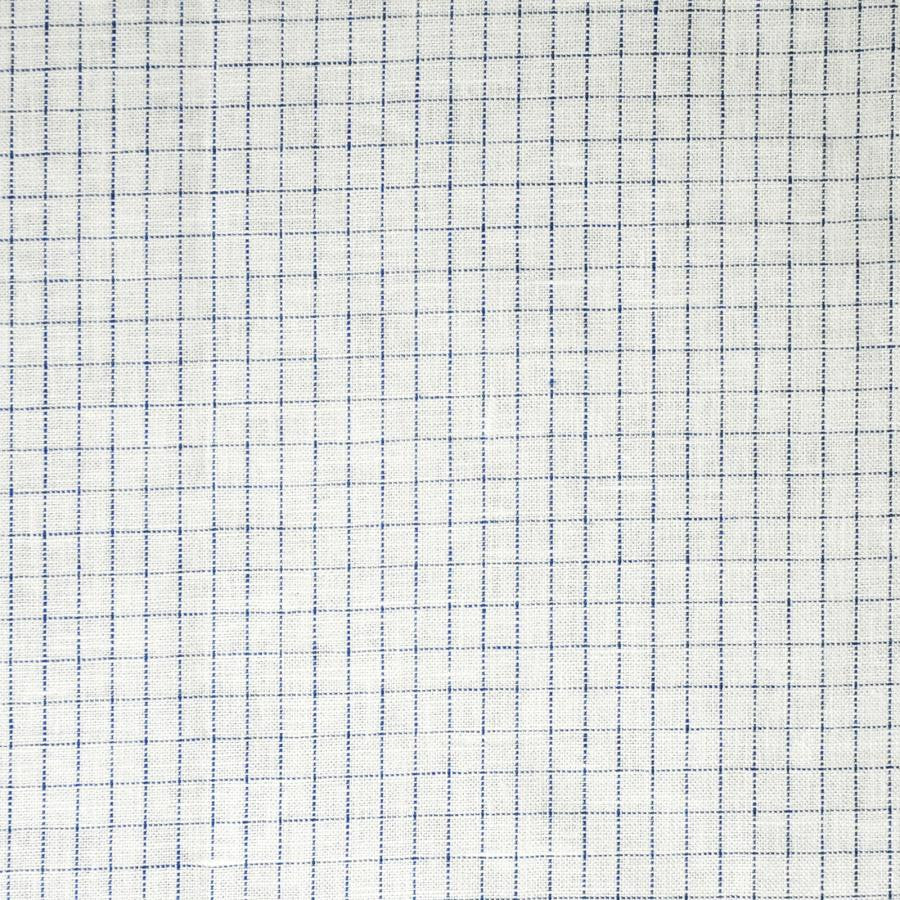 Crossword # 513 Indigo by Maxwell Designer Fabric Stripes & Checks 100% LINEN INDIA V&H-0.5" 54" - Swanky Fabrics -