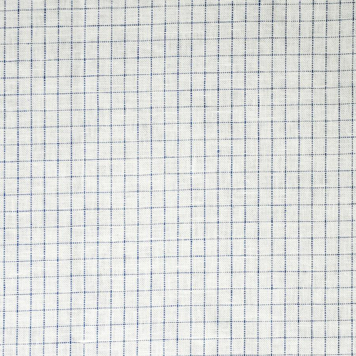 Crossword # 513 Indigo by Maxwell Designer Fabric Stripes & Checks 100% LINEN INDIA V&H-0.5" 54" - Swanky Fabrics -
