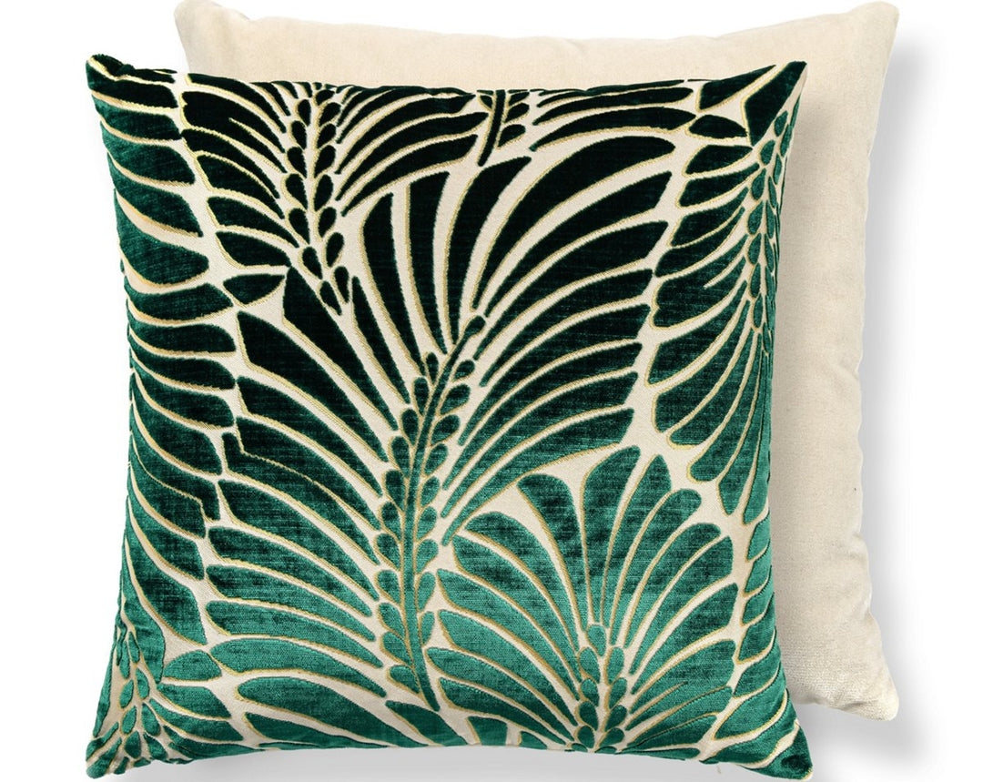 Plumes / Velvet Pillow 22 X 22 - Viridian / Beige CNTDDK15230001 by Scalamandre Designer Pillow