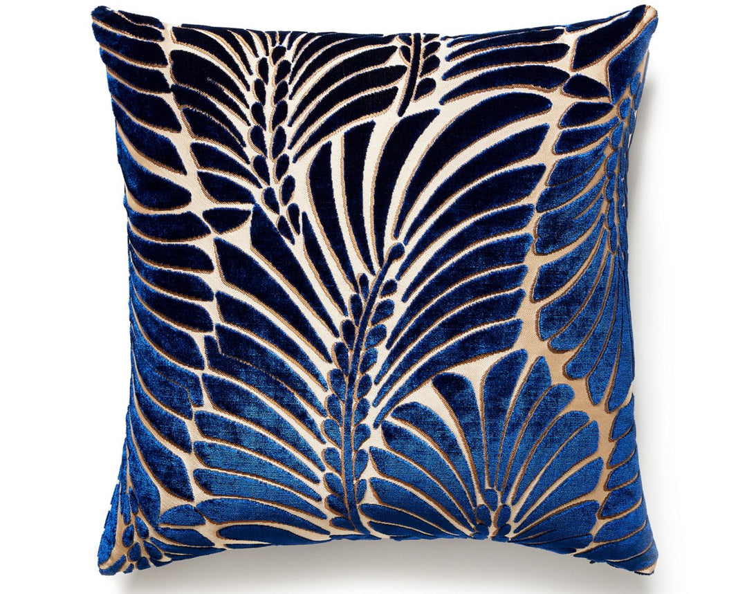 Plumes Silk Velvet Pillow 22 X 22 - Sapphire CNSDDK15230002 by Scalamandre Designer Pillow