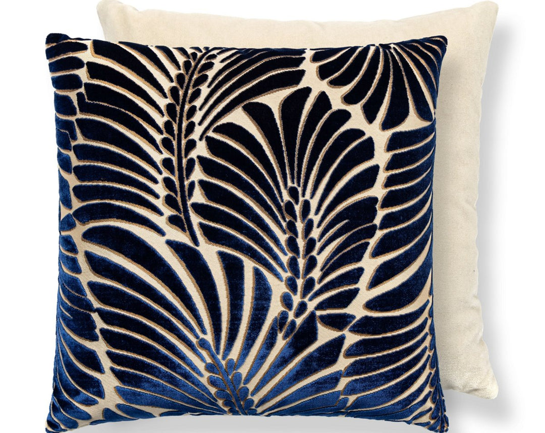 Plumes / Velvet Pillow 22 X 22 - Sapphire / Beige CNTDDK15230002 by Scalamandre Designer Pillow