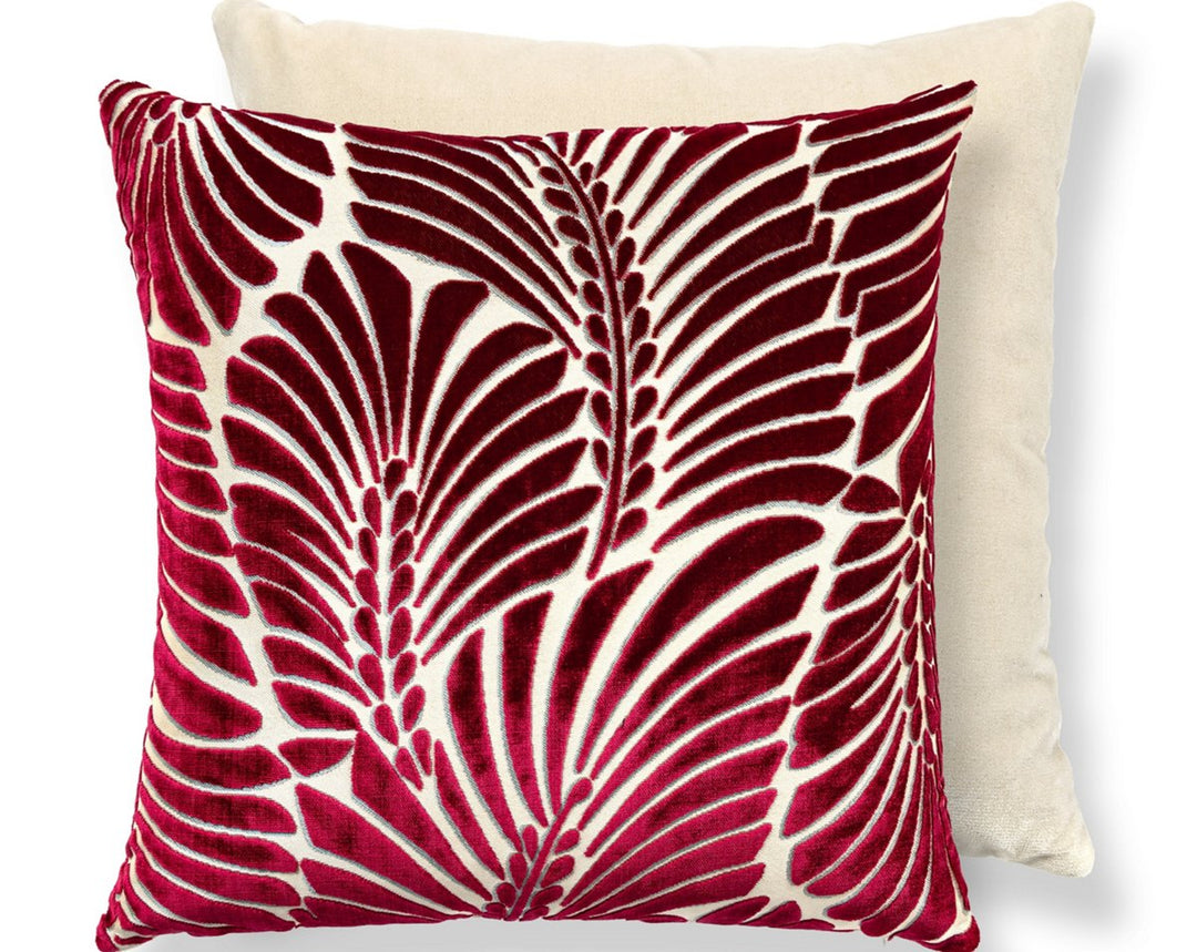 Plumes / Velvet Pillow 22 X 22 - Cerise / Beige CNTDDK15230003 by Scalamandre Designer Pillow